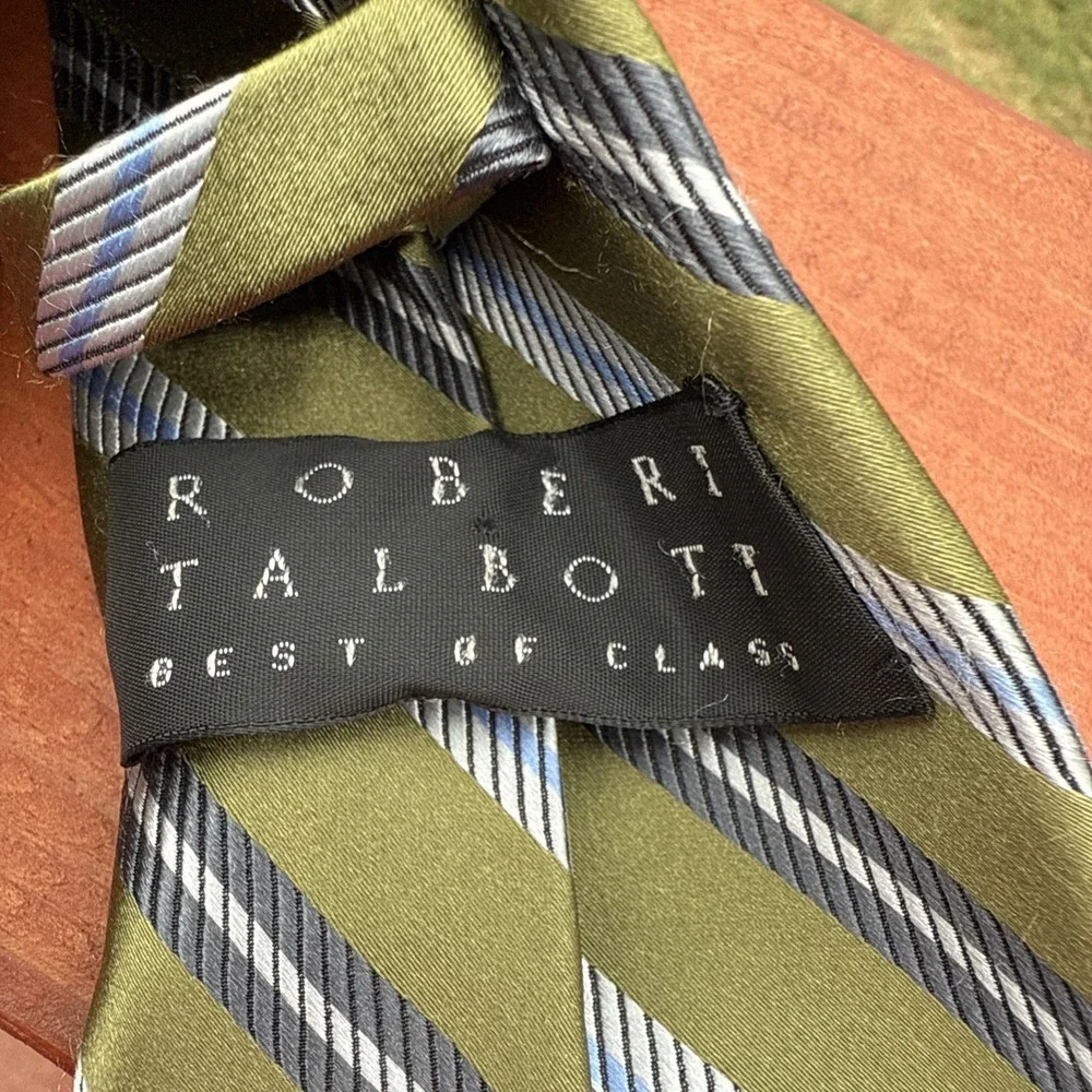 Robert Talbott Silk‎ Tie Designer STRIPED Green Gray 62